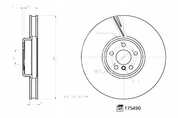 2× DISQUE DE FREIN DROIT AVANT 175490 FEBI BILSTEIN