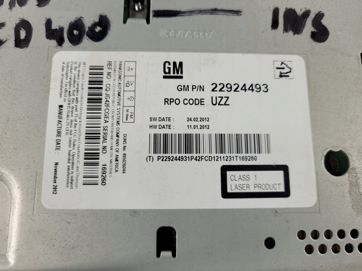 OPEL-CZESCI ASTRA J ZAFIRA C RADIO CD400 CD 400 22924493 UZZ