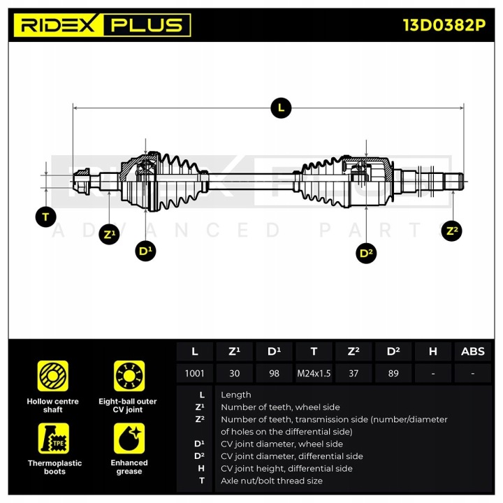 ARBRE DE TRANSMISSION RIDEX PLUS 13D0382P DROIT CONVIENT VERS MERCEDES-BENZ CLASSE M GL