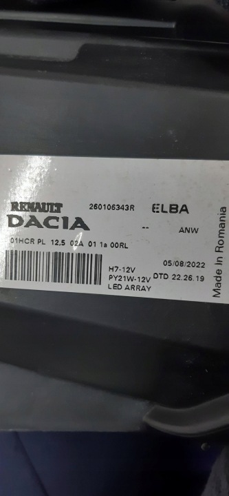 DACIA SANDERO III LOGAN JOGGER PHARE DROIT AVANT 260106343R