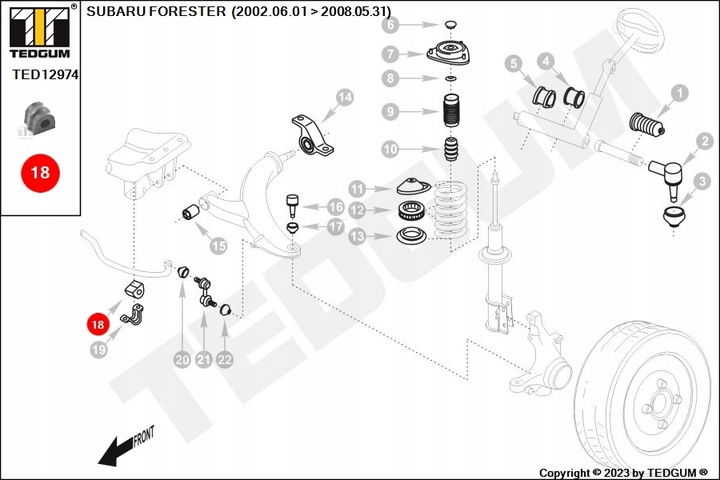 BOLSA ESTABILIZADOR PARTE DELANTERA WEWNATRZ IZQUIERDA/DERECHA SUBARU FORESTER, LEGACY III, 