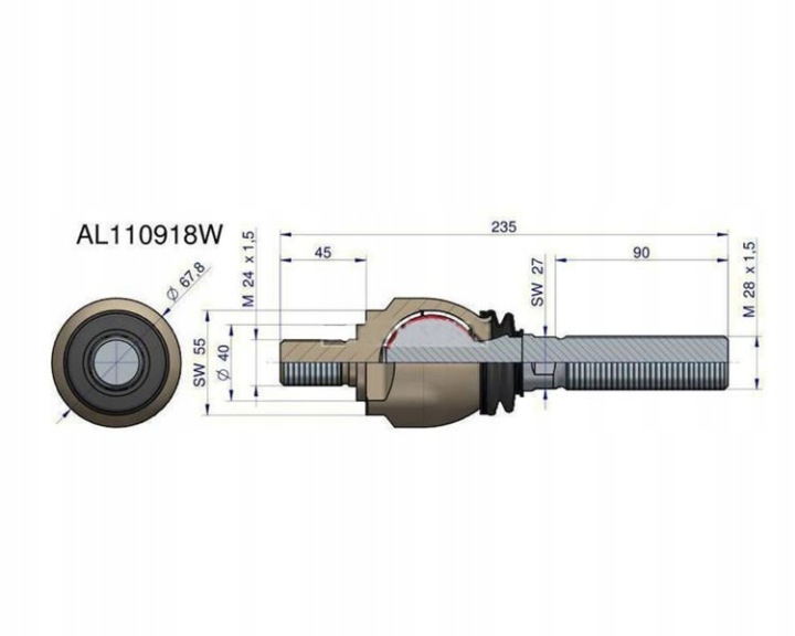JOINT DIRECTION 235MM- M24X1,5; M28X1,5 AL110918 WARYNSKI
