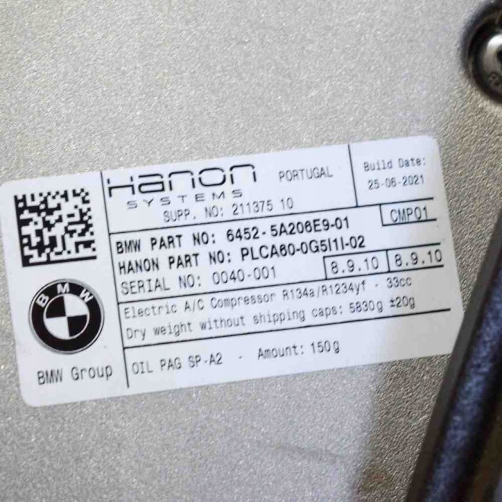 COMPRESSEUR DE CLIMATISATION BMW IX3 (G08) 5A206E9 21307436 210KW 2021