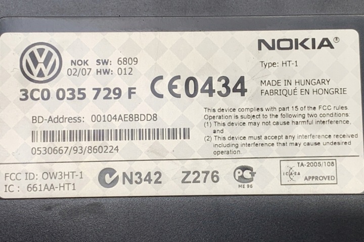 MODULE TÉLÉPHONE VW GOLF V VARIANT (1K5) 3C0035729F 1.9L DIESEL 77KW 2007