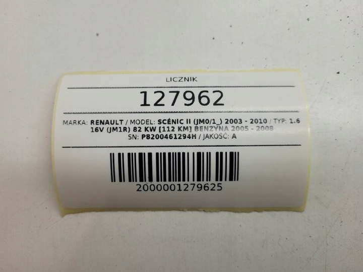 COMPTEUR TABLEAU DE BORD P8200461294H RENAULT SCENIC II 2007 1.6 16V EUROPE