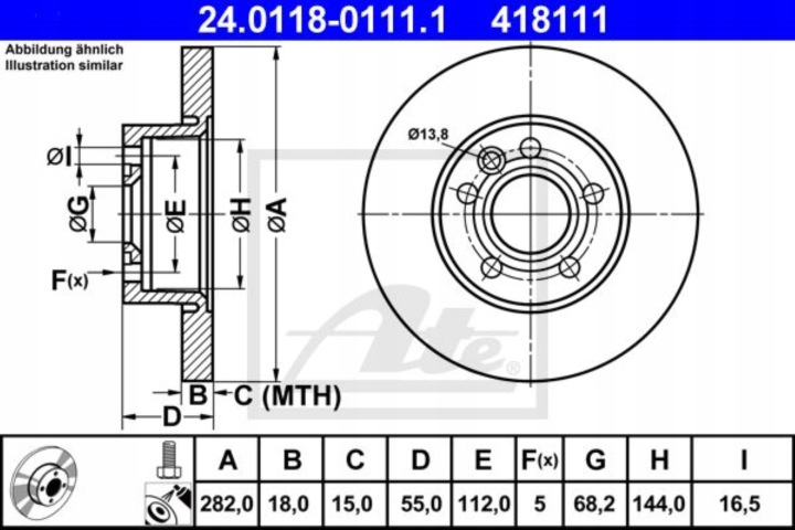 ATE 24.0118-0111.1 DISQUE DE FREIN