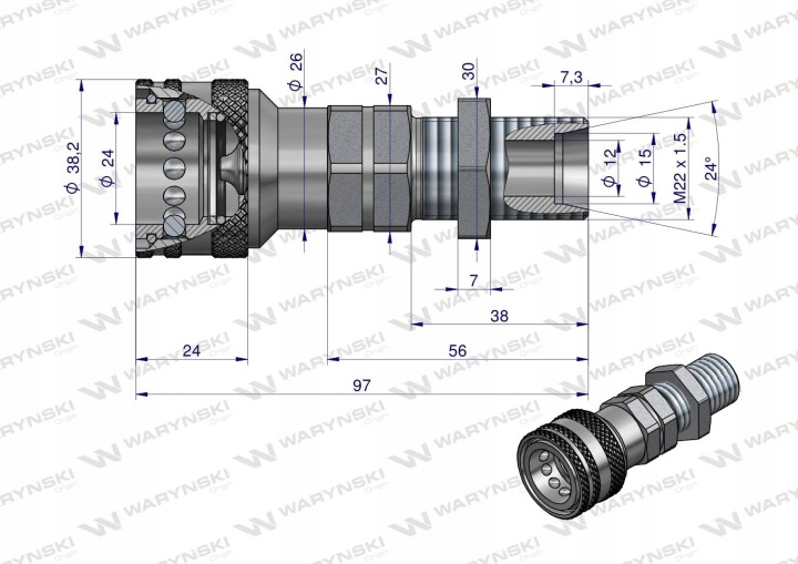 WARYNSKI WIAM22MZL RACCORD RAPIDE M22X1.5