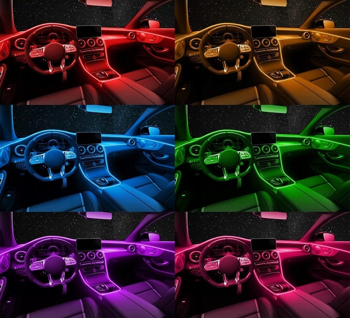 CABLE DE FIBRA ÓPTICA DIOPARA LUMINOSO LED PARA COCHE RGB VERSIÓN AL USB 6M AMBIENT EL WIRE 5W1 JUEGO 