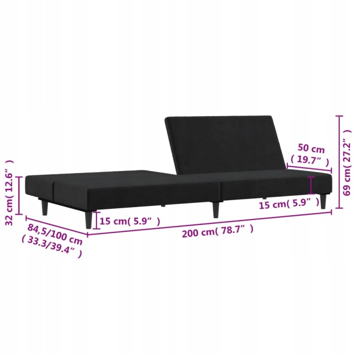 VIDAXL 2-OSOBOWA BANQUETTE ARRIÈRE NOIRE TAPICEROWANA AKSAMITEM