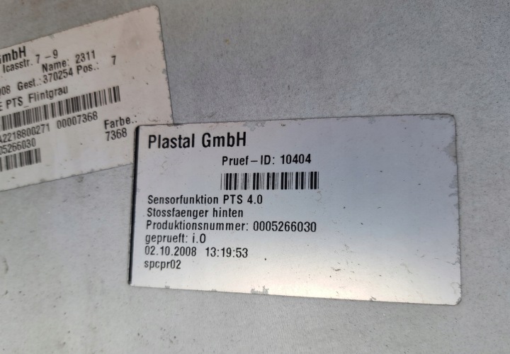 PARE-CHOCS ARRIÈRE ARRIÈRE 4X PDC MERCEDES S-KLASA W221 05-09R C368 A2218800140
