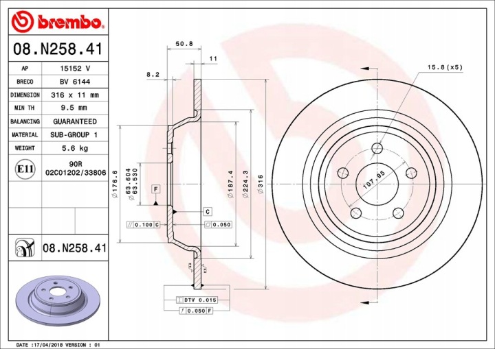 BREMBO DISQUE DE FREIN ARRIÈRE