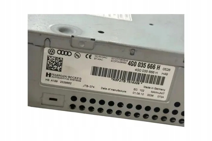 RADIO AVEC NAVIGATION AUDI A6 AVANT (4G5, C7, 4GD) 4G0035666H 3.0L DIESEL 180KW