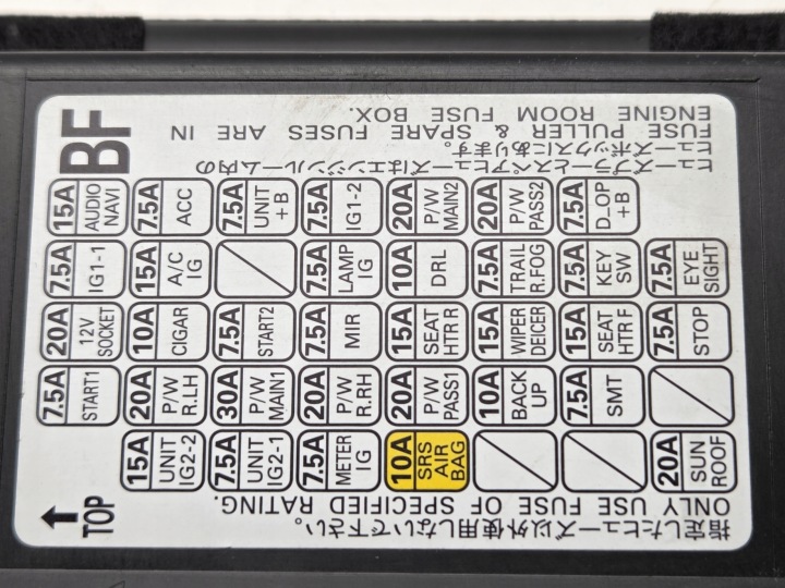 SUBARU OUTBACK V PROTECTION CLAPET FUSIBLES 66135AJ020