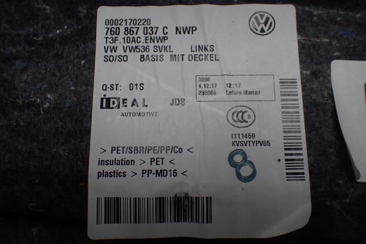 VW TOUAREG 3 COLLECTEUR COUVERCLES DE COFFRE 760867037C