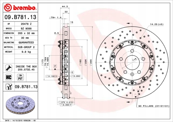 DISCOS ZAPATAS PARTE DELANTERA BREMBO OPEL ASTRA J 