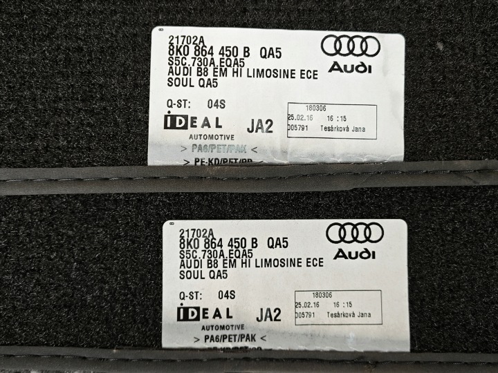 ORIGINE TAPIS DE SOL VELOURS AUDI A5 8T 8K1863691F 8K0864450B 16KM! ENSEMBLE