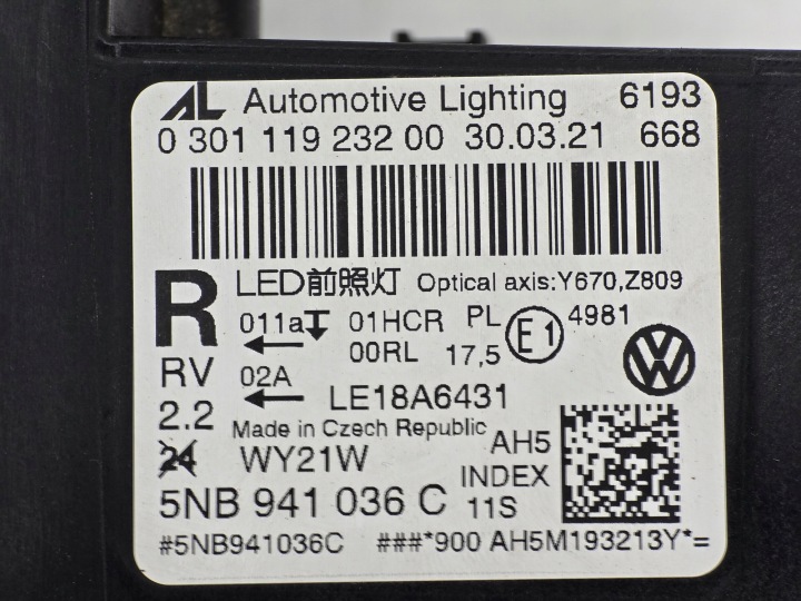 VW TIGUAN LED PROJECTEUR DROIT PHARE AVANT DROITE 5NB941036C LIFT