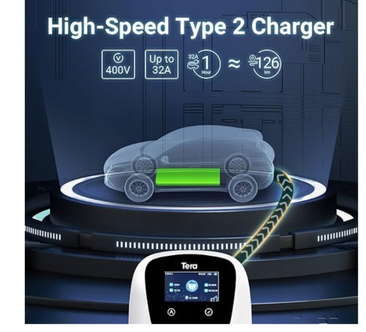 TERA EV W01 CHARGEUR AUTOMOBILE SMART APP WALLBOX 22KW 32A 7M TYPE 2