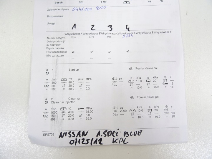 INJECTEURS NISSAN RENAULT 1.5 DCI BLUE H8201636333 0445110800 WYDRUK TEST