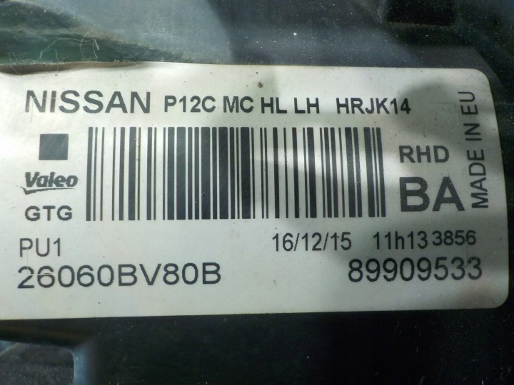 NISSAN JUKE F15 I LIFT 1.2 B 16R 5D PHARE GAUCHE AVANT 26060BV80B 89909533