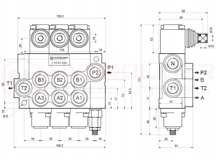 DISTRIBUTOR HYDRAULIC 3 SEKCYJNY 40L 3P40 + PRZYLACZA 22/18 HYDROLIDER 