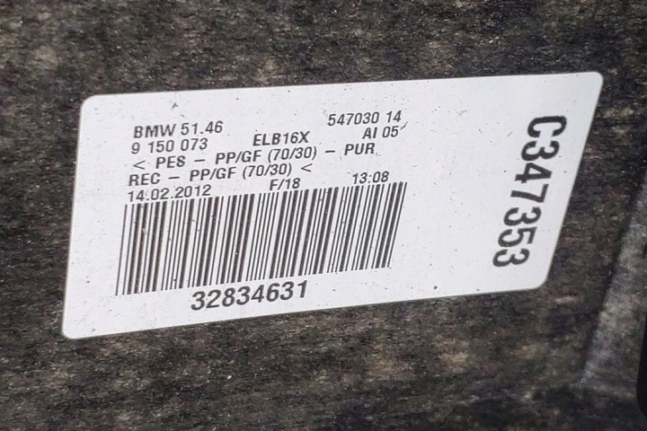 ÉTAGÈRE COUVERCLES DE COFFRE BMW 7 (F01, F02) 9129056 4.4L GASOLINE 298KW 2012