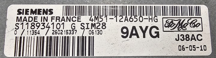 ORIGINAL MÓDULO COMPUTADOR DEL MOTOR FORD FOCUS MK2 C-MAX 1.6 GASOLINA 4M51-12A650-HG 