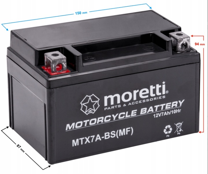 BATERÍA PARA SKUTERA, PARA QUADA, PARA KOSIARKI 7AH 12V MORETTI 2024R 