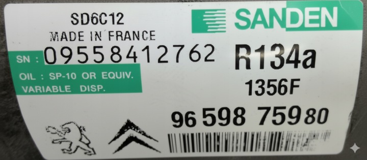 COMPRESSEUR DE CLIMATISATION PEUGEOT 308 T7 CITROEN 2.0 HDI 9659875980 1356F SPR!