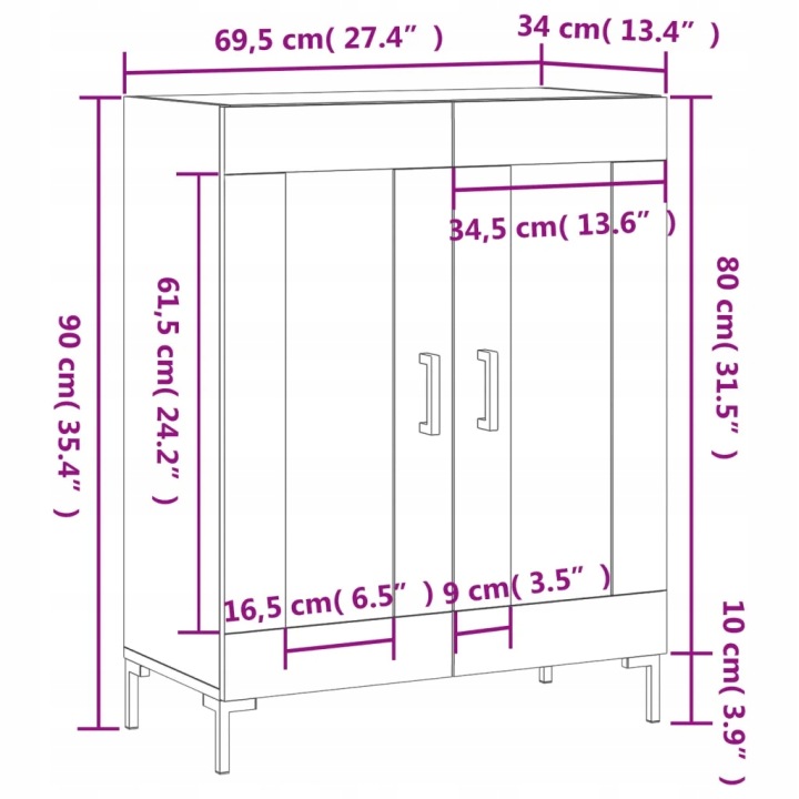 VIDAXL CASIER BLANCHE BRILLANT 69,5X34X90 CM, MATÉRIAU DREWNOPOCHODNY