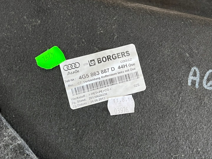 COLLECTEUR COUVERCLES DE COFFRE GAUCHE GARNITURE AUDI A6 4G C7 LIFT 4G5863887D