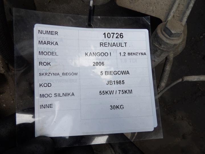 RENAULT KANGOO 1.2BENZYNA 75KM JB1985 BOÎTE DE VITESSES