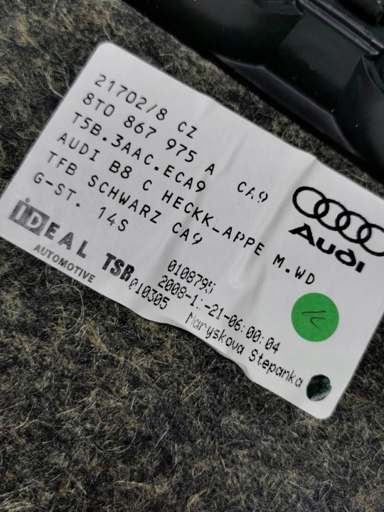 AUDI A5 8T 8F 2012 BRODERIE GARNITURE ARRIÈRE COUVERCLES DE COFFRE COUVERCLES DE COFFRE