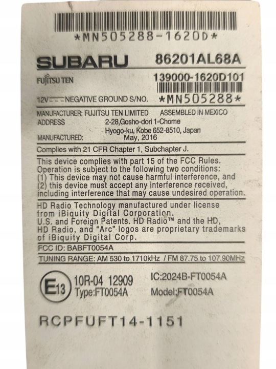 STACJA MULTIMEDIALNA SUBARU OUTBACK (BS) 86201AL68A