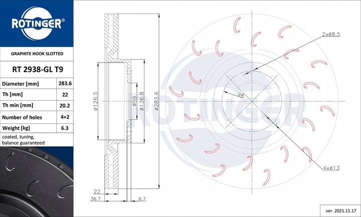 DISCOS ROTINGER FIAT BRAVO HGT DOBLO 284MM 