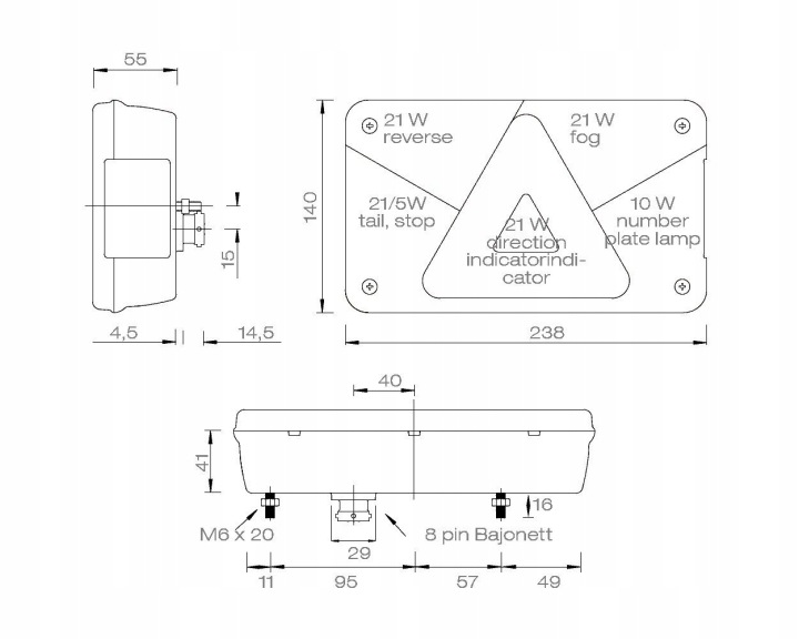 PHARE ARRIÈRE DROITE MULTIPOINT V ASPOCK VERS REMORQUES ORIGINALE SUR FOURCHETTE