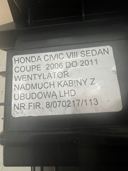 HONDA CIVIC VIII BERLINE COUPÉ VENTILATEUR VENTILATEUR CONDUIT D'AIR CABINES AVEC CHÂSSIS