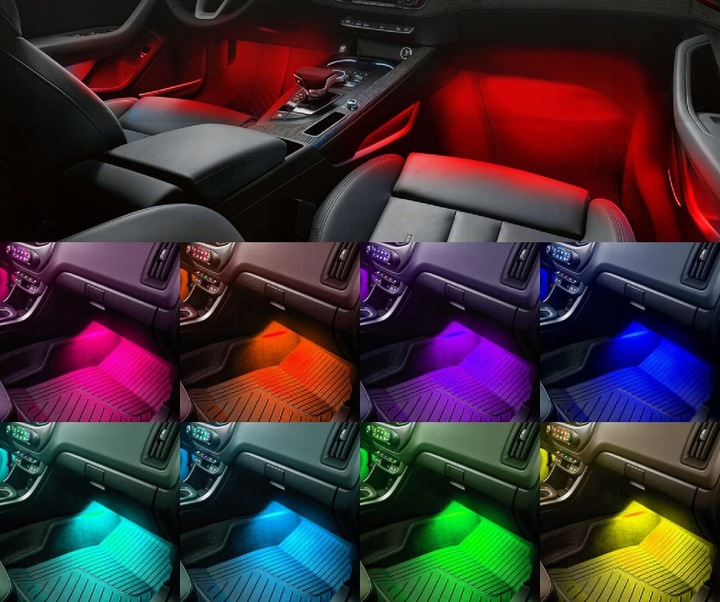 CINTA DIOPARA LUMINOSO LED PARA COCHE RGB LEDY VERSIÓN USB + APLIKACJA 4W1 JUEGO 