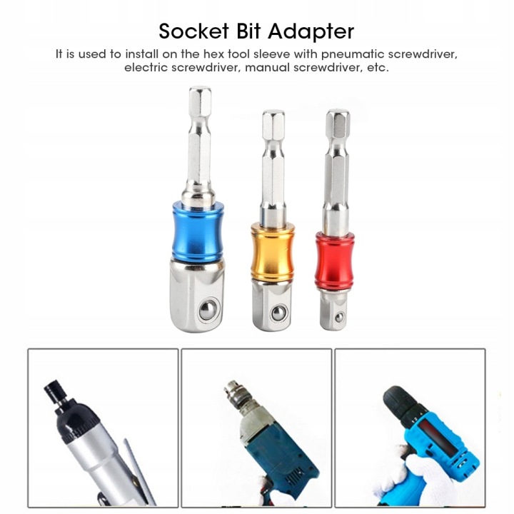 3PCS/SET HEX WIERGO DOUILLES ADAPTATEUR ADAPTATEUR ÉLECTRIQUE IMPACT DRIVER M6