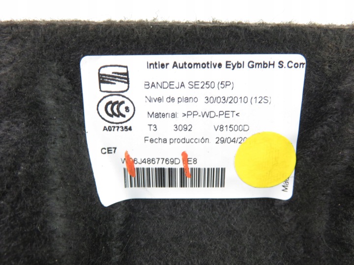 ÉTAGÈRE COUVERCLES DE COFFRE SEAT IBIZA IV 6J4867769D