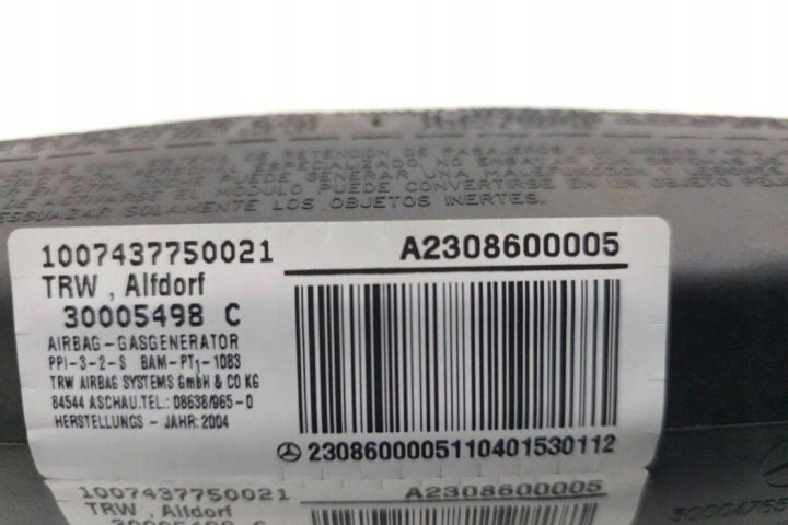 COUSSIN AIRBAG PASSAGER MERCEDES-BENZ SL (R230) A2308600005 4.97L GASOLINE