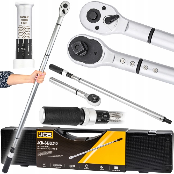 CLÉ DYNAMOMETRYCZNY AVEC BLOCAGE CERTYFIKAT CALIBRAGE ÉTUI 200-800 3/4″ JCB