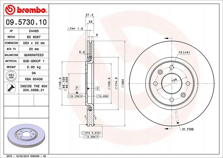 DISCOS DE FRENADO BREMBO 09.5730.10 