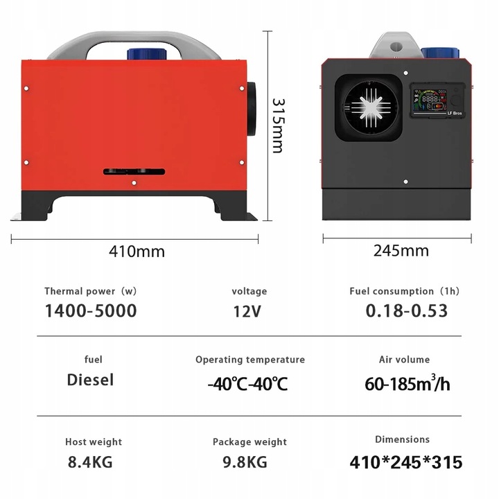 CALEFACCIÓN POSTOJOWE CALENTADOR 5KW 12V 