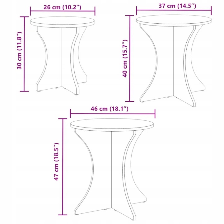 VIDAXL TABLE KAWOWY 3 PCS NATURALNY 46 X 46 X 47 CM
