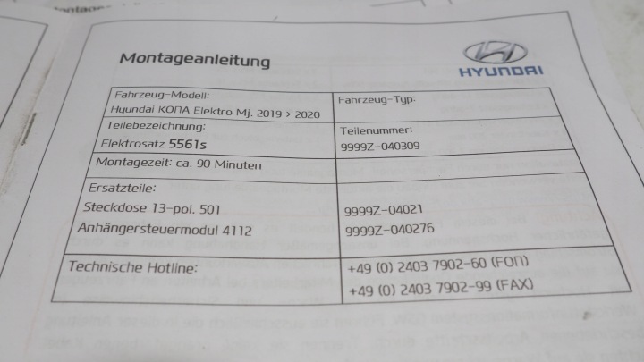HYUNDAI KONA ÉLECTRIQUE INSTALLATION ÉLECTRIQUE MODULE CROCHET ARRIÈRE 9999Z-04021 9999Z-040314