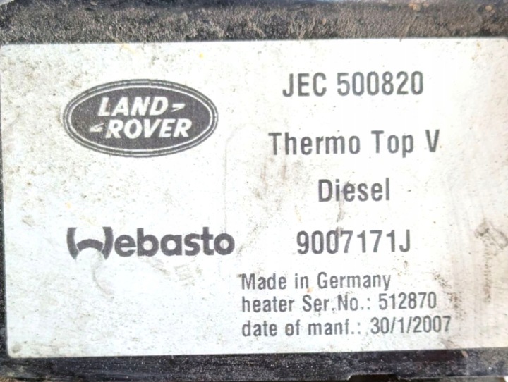 CHAUFFAGE DE STATIONNEMENT WEBASTO LAND ROVER DISCOVERY 3 L319 2007 JEC500820