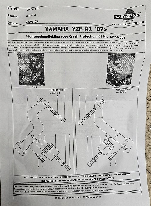 TAMPONS DE PROTECTION BIKE DESIGN CPYA-021 YAMAHA YZF R1 RN19