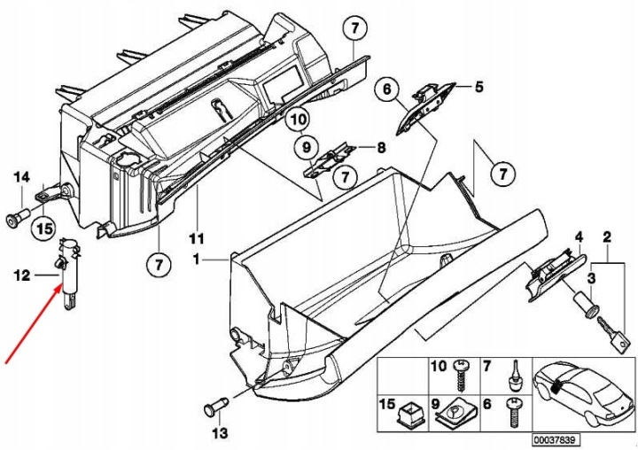 BMW 3 E90 AMORTISSEUR PORTES BOÎTE À GANTS SUR GANTS 51168224806 8224806 2007