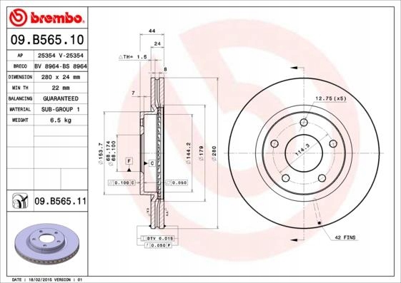 BREMBO 09.B565.11 DISC BRAKE (1SZT) photo 1 - milautoparts-fr.ukrlive.com